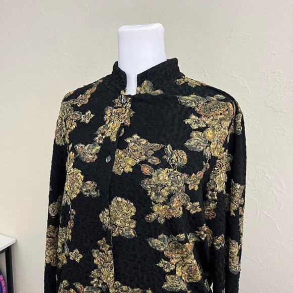 vintage 90s black floral whimsygoth grunge button up - Picture 3 of 7